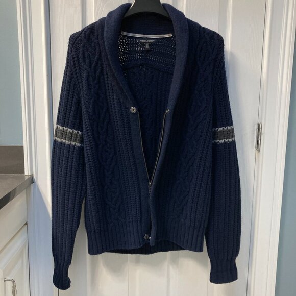 Banana Republic Wool Full Zip Snap Button Cardigan Sweater Cowl Neck Size Large - Picture 2 of 8